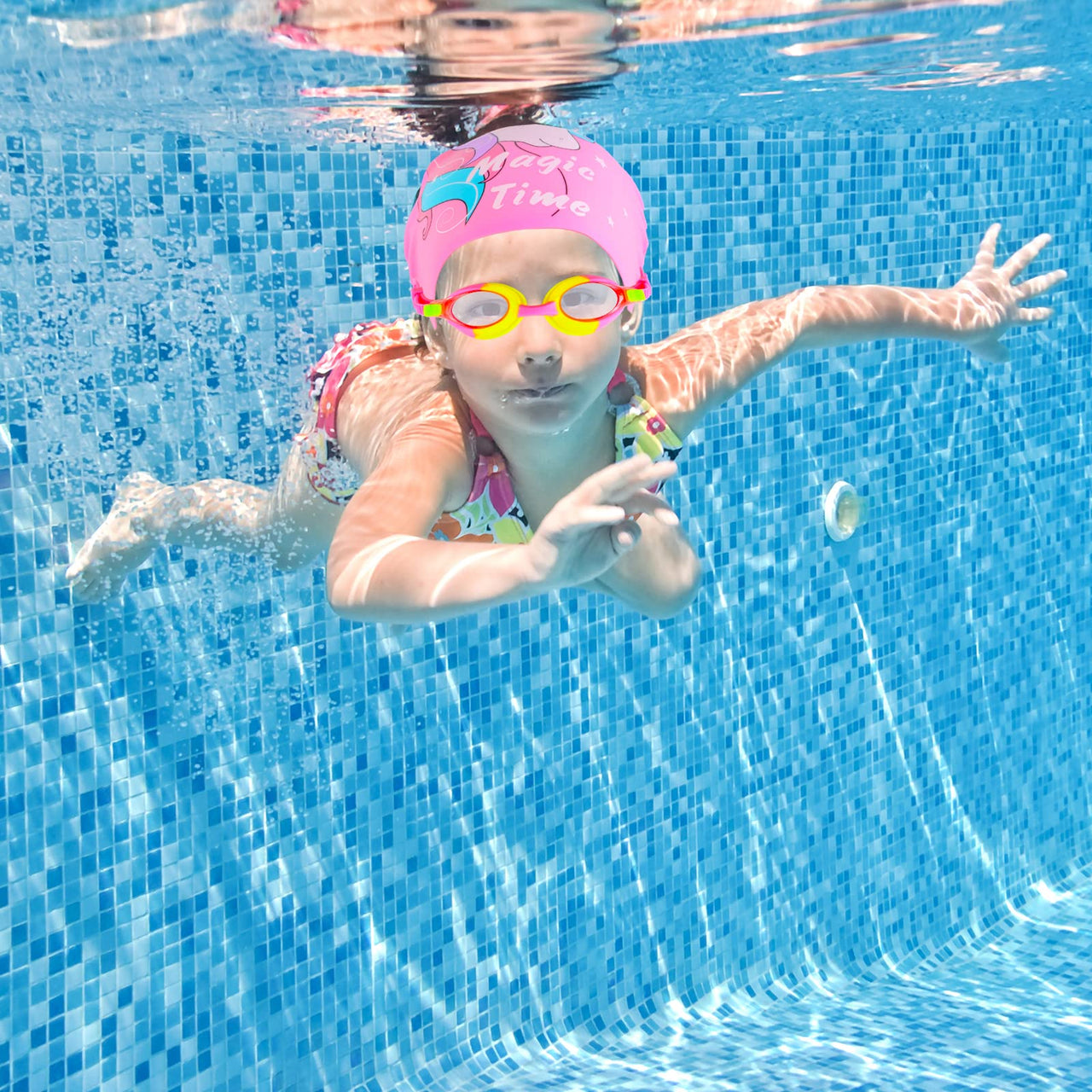 AuSletie Kids Swim Caps for Girls, Toddler Silicone Swimming Cap for Kids, Durable Comfortable Swimming Caps for Girls