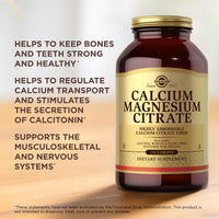 Thumbnail for Solgar Calcium Magnesium Citrate, 250 Tablets (Pack of 2) - Supports Healthy Bones & Teeth - Musculoskeletal & Nervous System Support - Highly Absorbable - Non-GMO and Vegan - 100 Total Servings