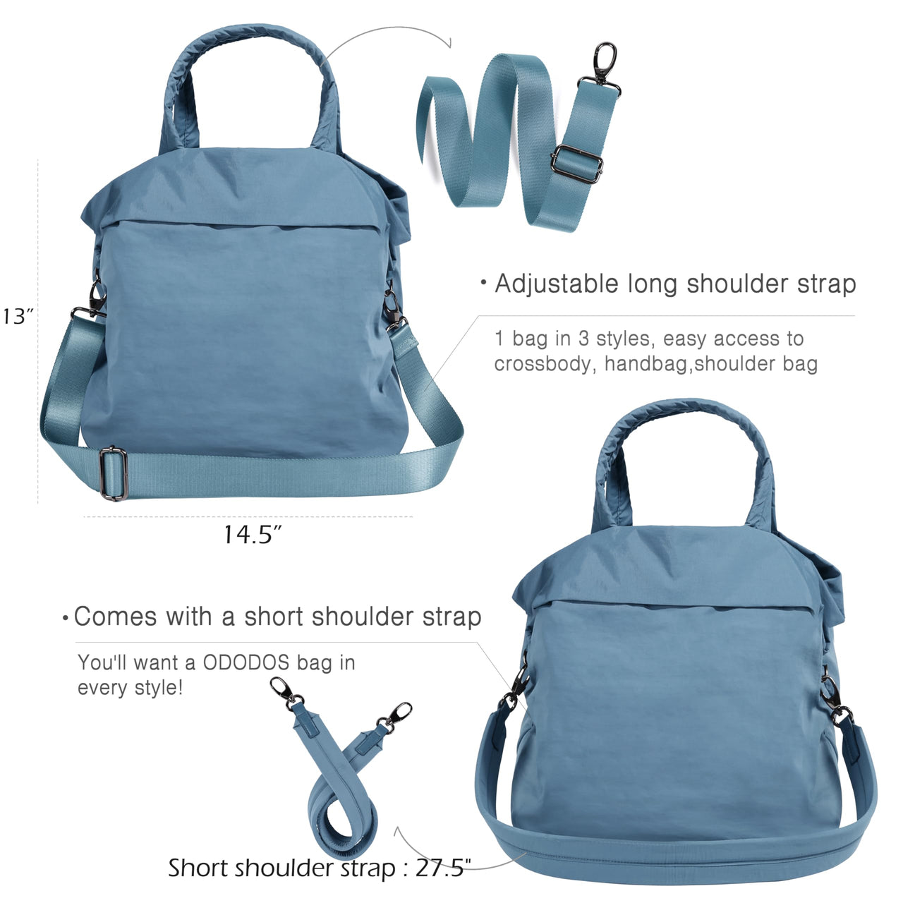 ODODOS 19L Multi Hobo Bags 2.0 with 2 Straps for Women, Totes Handbags, Crossbody Shoulder Bags, Dark Blue