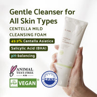Thumbnail for IUNIK Centella Mild Facial Foaming Cleanser - Non-stripping Sub-Acid w/Centella Asiatica 49% Moisturizing pH Balancing for Oily Dry Senstivie Acne-prone skin Vegan Korean Skincare