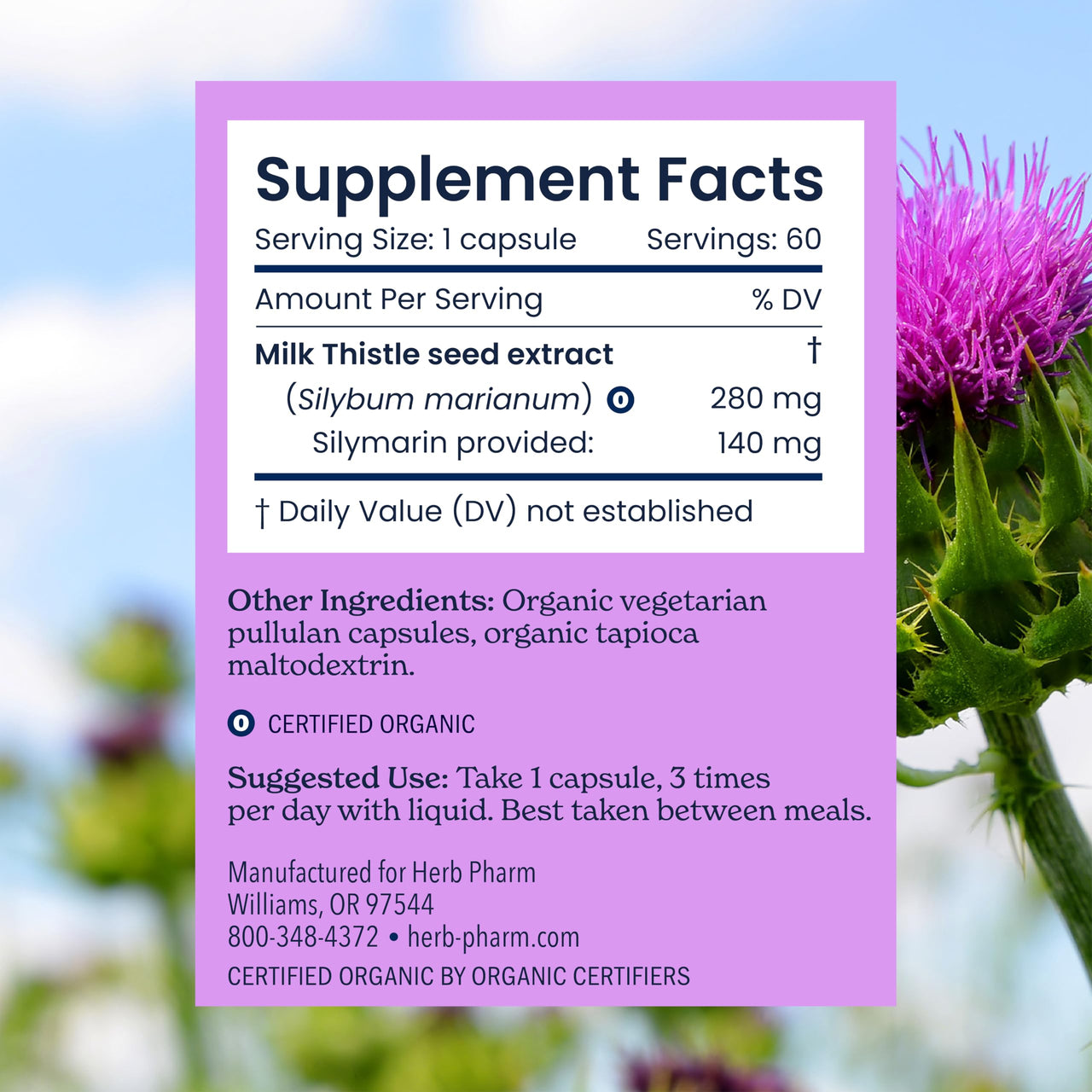 Herb Pharm Milk Thistle Capsules: USDA Organic for Liver Support | Cleanse & Detoxify Supplement | Milk Thistle Extract for Liver Health | 60 Capsules, 20 Day Supply*