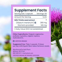 Thumbnail for Herb Pharm Milk Thistle Capsules: USDA Organic for Liver Support | Cleanse & Detoxify Supplement | Milk Thistle Extract for Liver Health | 60 Capsules, 20 Day Supply*