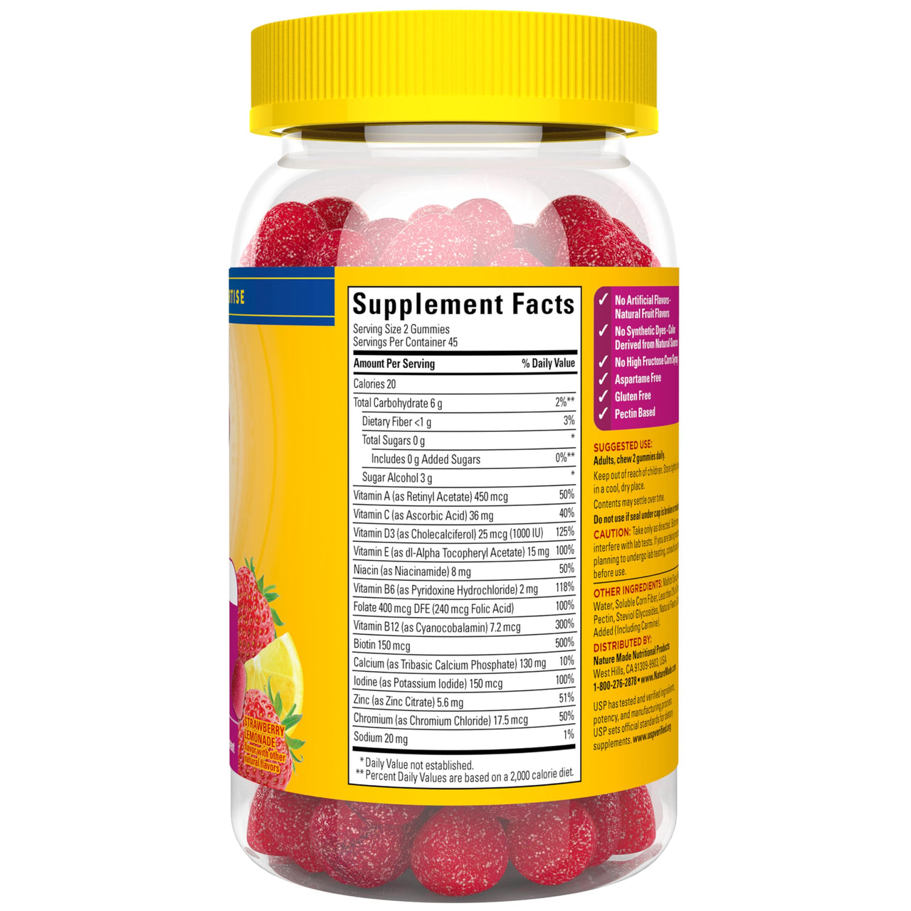 Nature Made Zero Sugar Multivitamin Women's Gummies, Bone & Immune Support, Aspartame Free, 90 Sugar Free Multivitamin Gummies, 45 Day Supply