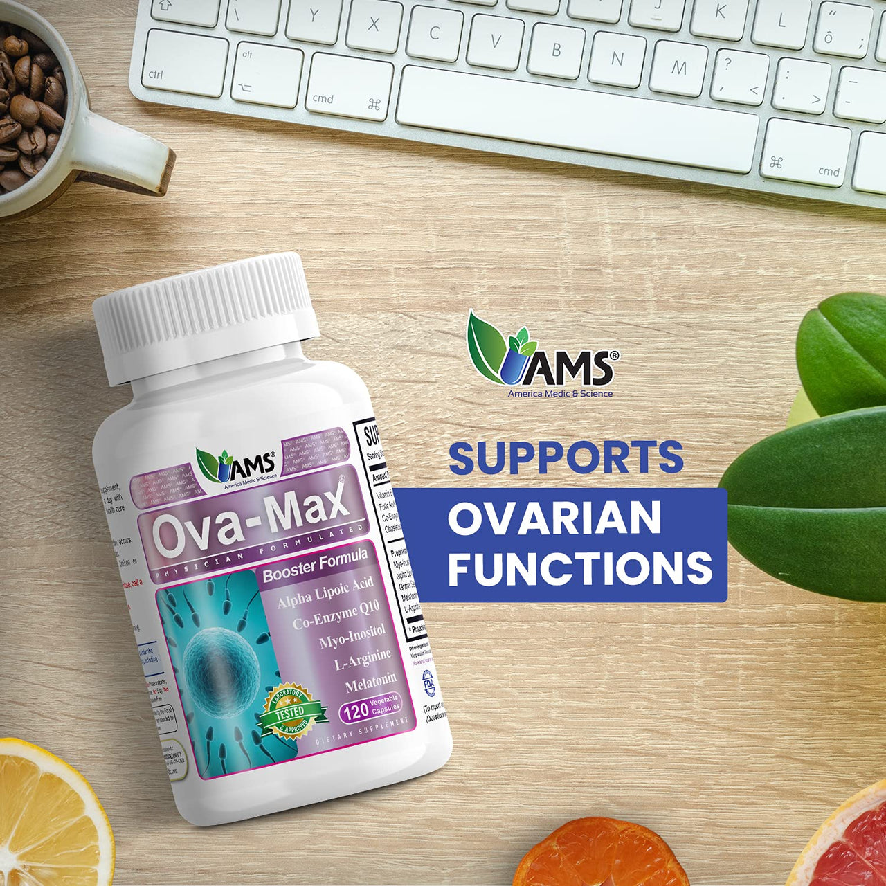 America Medic & Science OVA-Max Prenatal Vitamins for Women (120 Capsules) Boosts Fertility and Ovulation | Pregnancy Aid and Female Preconception Supplements with CoQ10, Folic Acid, and Myo-Inositol