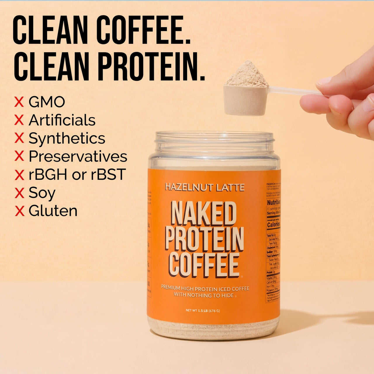 NAKED Hazelnut Latte Protein Coffee - Premium Colombian Iced Coffee Protein Shake Drink, Delicious Keto Friendly and Gluten Free, 17 Servings