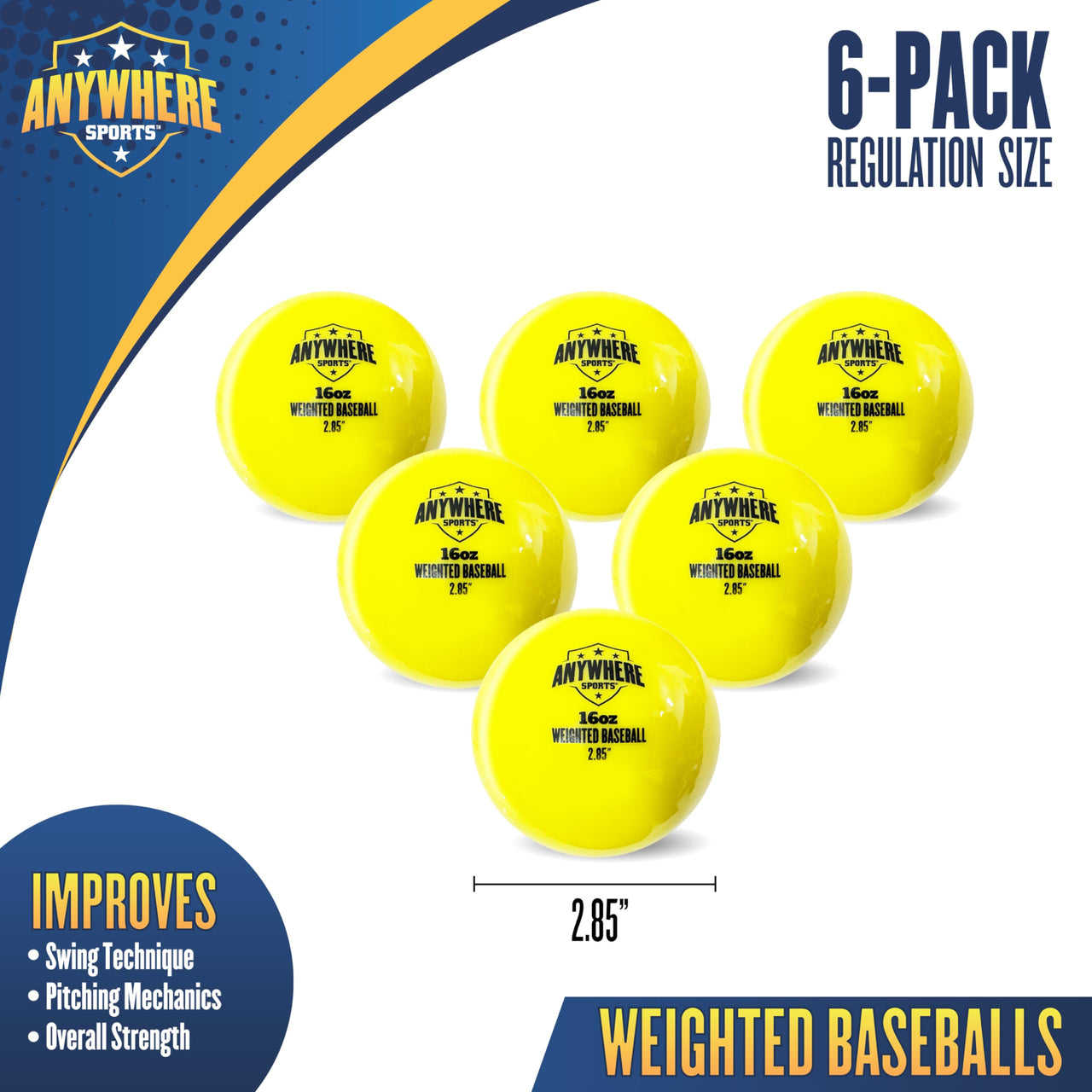 Anywhere Sports Weighted 16 oz Training Baseballs - Hitting & Pitching for All Skill Levels - Improve Power and Mechanics with Weighted Baseball Training Balls, 2.85” Diameter
