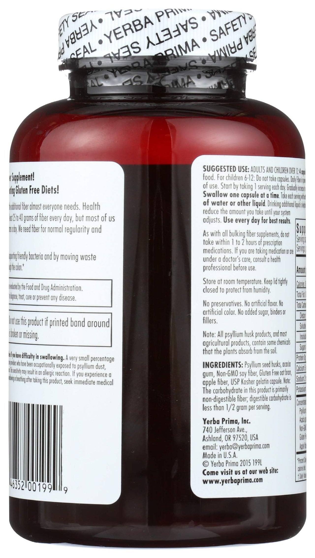 Yerba Prima Daily Fiber, 625mg, 180 Caplets