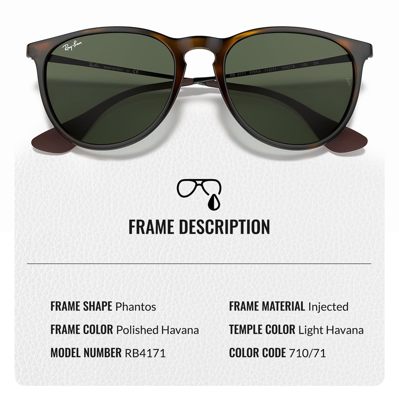 Ray-Ban RB4171 ERIKA CLASSIC Phantos Shaped Non-Polarized Sunglasses for Women – Includes Official RAYBAN Eyewear Kit – Ideal Formal & Casual Wear Sunglasses – G-15 Green Lens