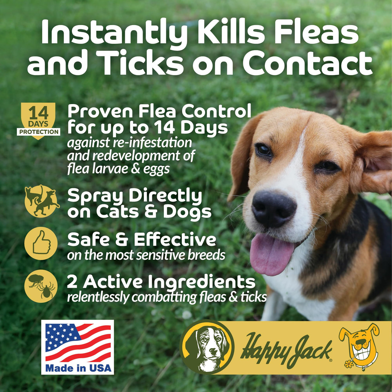 Happy Jack DD-33 (EPARN 2781-41) Flea and Tick Spray for Dog and Cat, Flea Treatment & Control, Water-Based Formula Kills Fleas & Ticks Effectively Yet Gentle on Skin & Hair, 16 oz