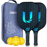 Thumbnail for Uteeqe Pickleball Paddles Set of 2, Graphite, Thermoformed One-Mold, Semi-Textured for Extra Grit & Spin, Lightweight, USAPA Approved, Non-Slip, 4.25-Inch Grip, 4 Outdoor Balls & Carry Bag