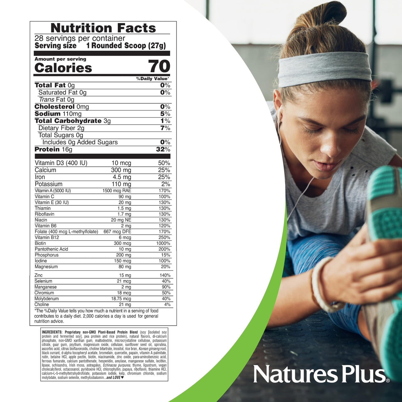 NaturesPlus Energy Shake - 1.7 lb - 16 Grams of Plant-Based Protein Per Serving - Contains Digestion-Supporting Enzymes - No Added Sugar - Non-GMO, Vegetarian, Gluten Free - 28 Servings