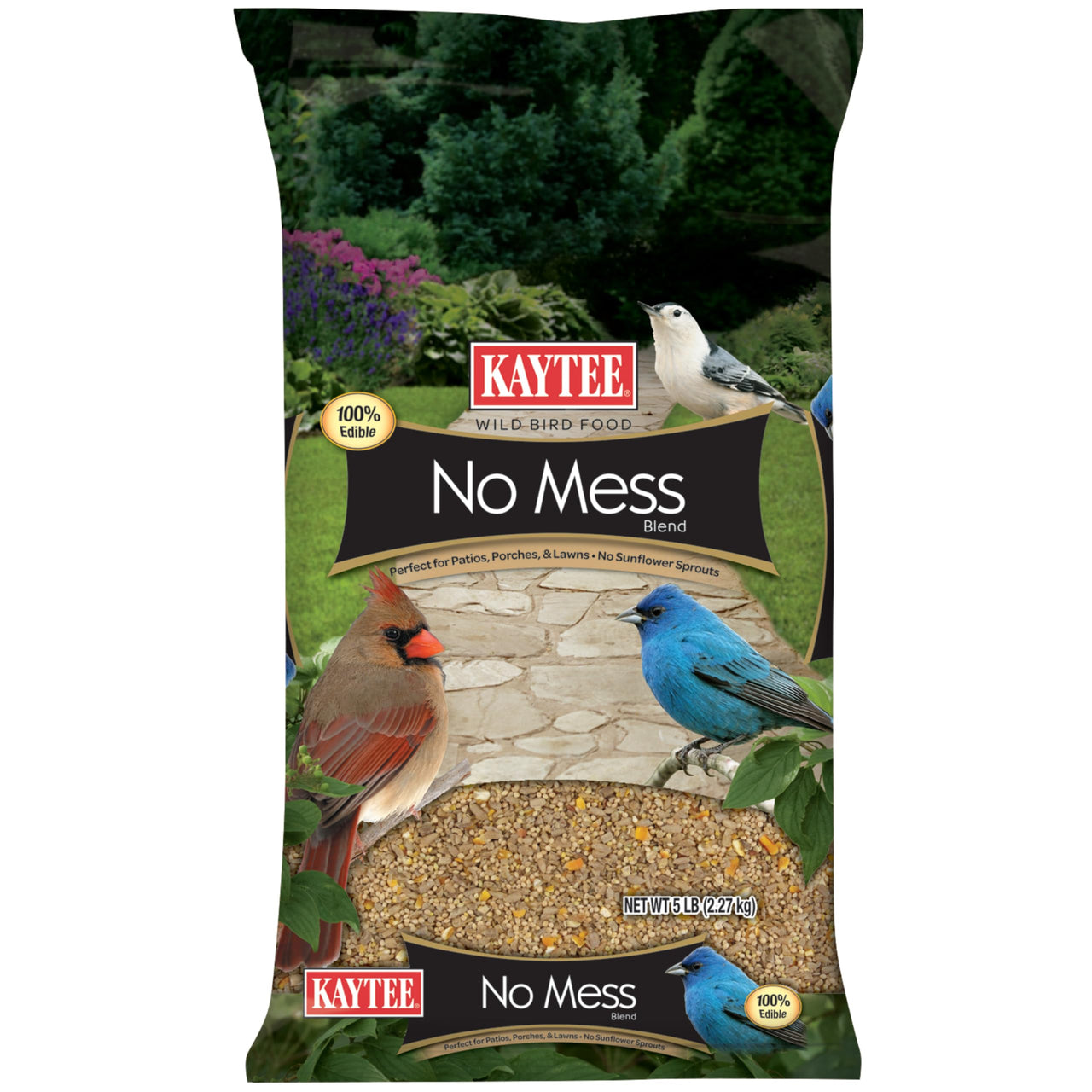 Kaytee Wild Bird No Mess Food Seed Blend For Blue Jays, Woodpeckers, Juncos, Cardinals, Grosbeaks, Sparrows, and Finches, 5 Pound