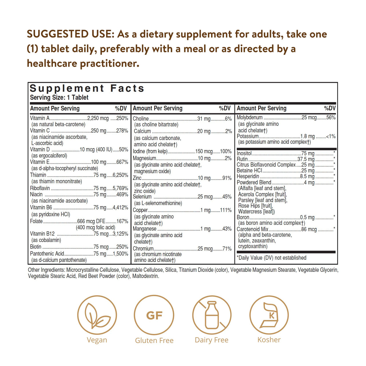 Solgar Iron-Free Formula VM-75, 90 Tablets - Multivitamin with Chelated Minerals - Vitamin A, B6, B12, C, D, E - Biotin, Magnesium, Calcium, Zinc - Vegan, Gluten & Dairy Free, Kosher - 90 Servings