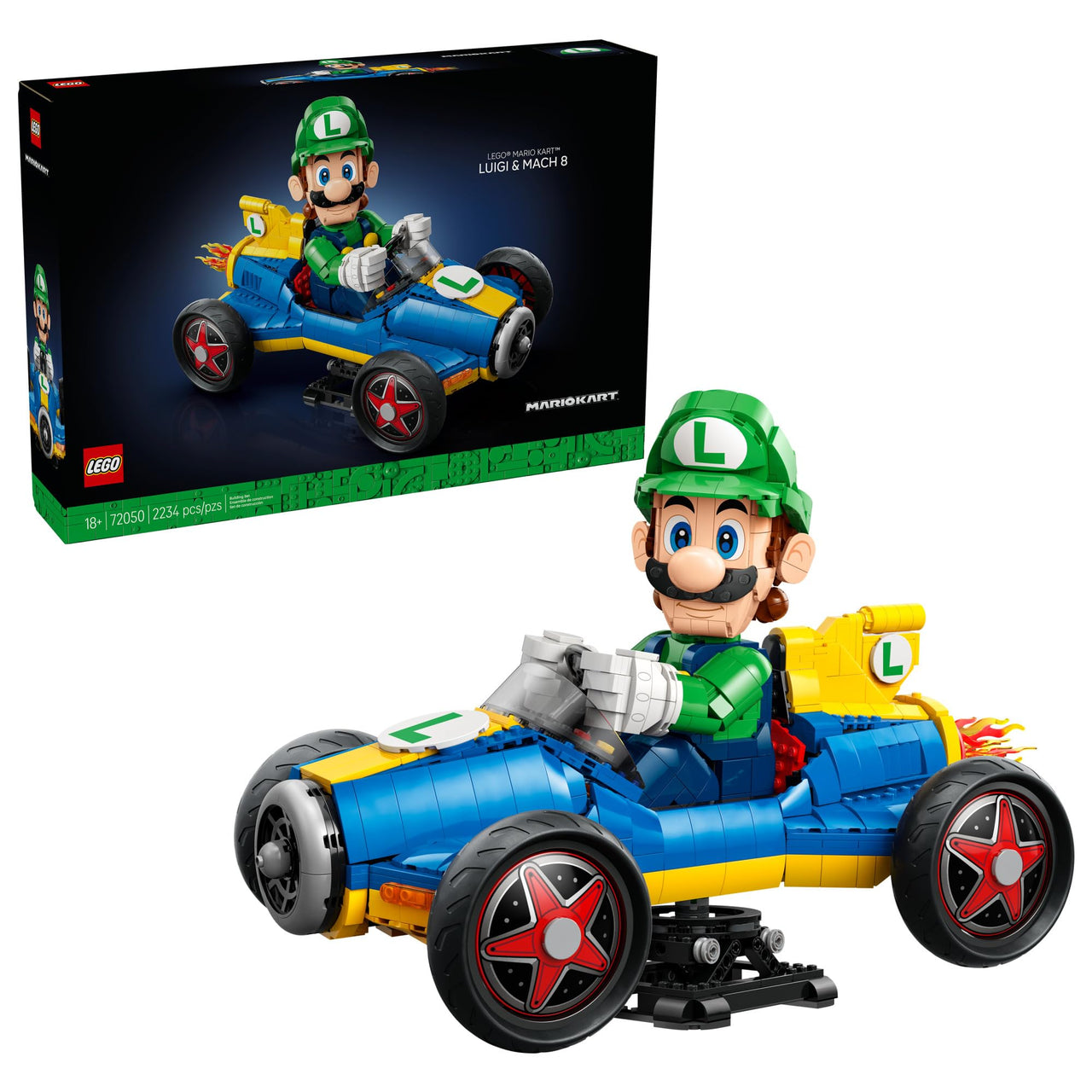 LEGO Mario Kart - Luigi & Mach 8 - Building Set for Adults, Ages 18+ - Nintendo Collectible for Fans - Gift for Men & Women - Bedroom or Bookshelf Decor - 72050
