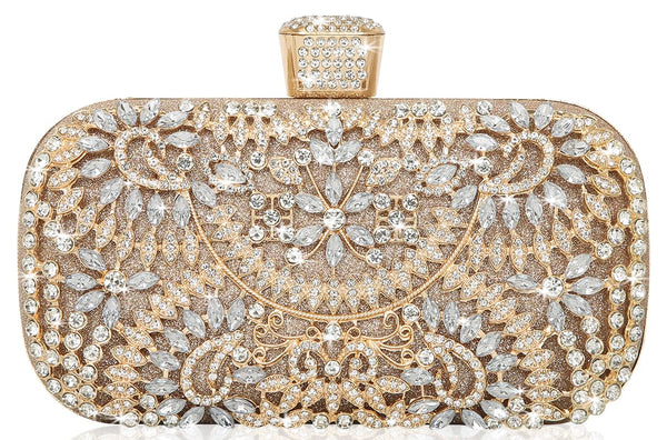 Covelin Women's Rhinestone Decorated Evening Bag, Tote Shoulder Crossbody Handbag with Chain Champagne