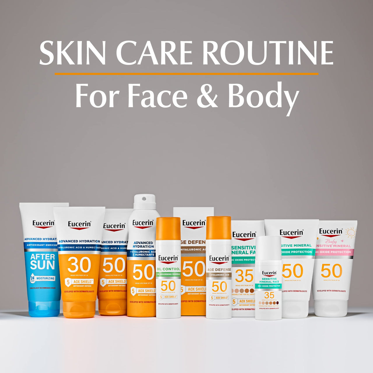 Eucerin Sun Advanced Hydration SPF 50 Sunscreen Lotion (5 Fl Oz) + Eucerin Sun Age Defense Face Sunscreen Lotion SPF 50 (2.5 Fl Oz), Sun Protection with Hyaluronic Acid