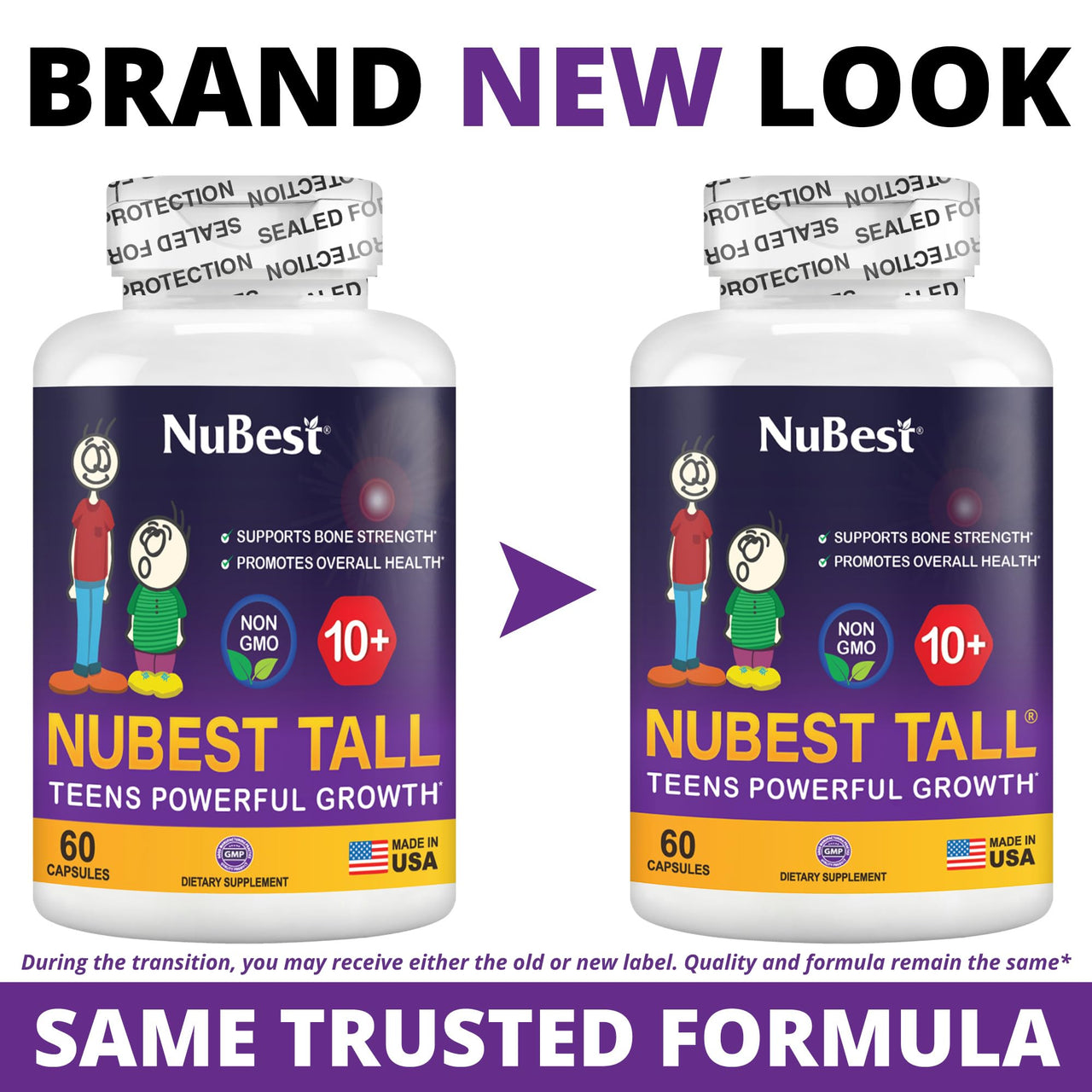 NuBest Tall 10+ Premium Bone Strength Formula, Enhanced Immunity and Overall Health for Age 10+ with Calcium, Vitamin D3, Vitamin K2, and Multivitamins | 60 Capsules | 1 Month Supply