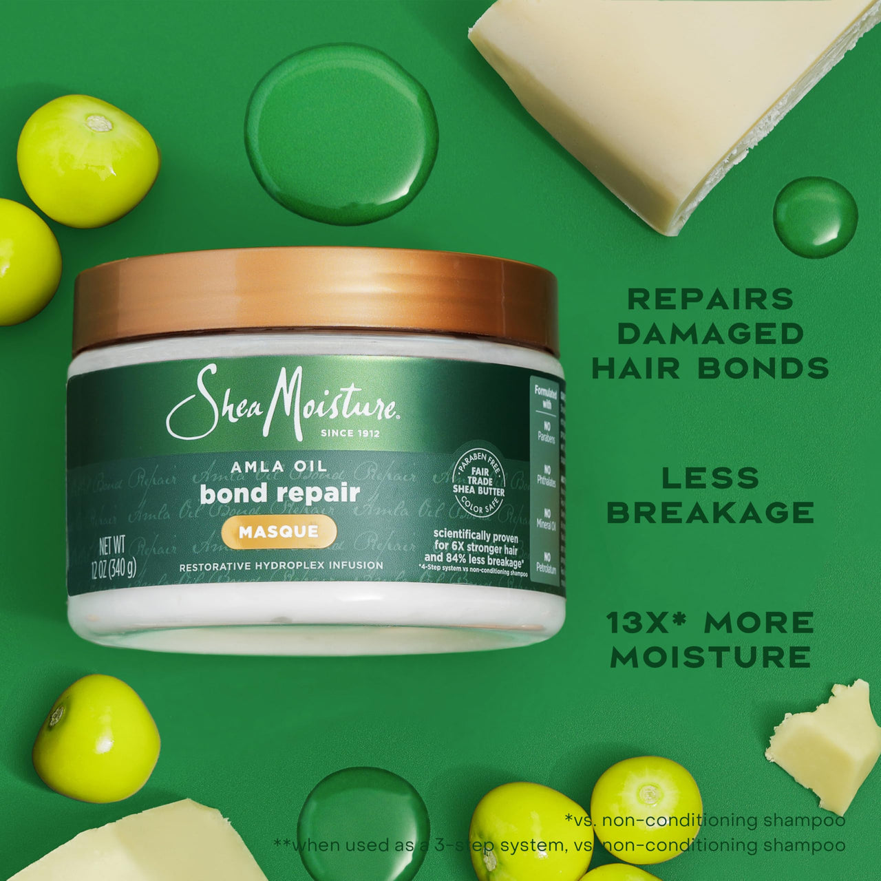 SheaMoisture Bond Repair Masque Amla Oil Deeply Moisturizes and Visibly Repairs Damage with Hydroplex Technology and Amla Oil for Stronger Hair with Restorative HydroPlex Infusion 11 oz