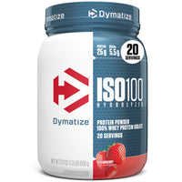 Thumbnail for Dymatize ISO100 Whey Protein Powder Isolate, Strawberry, 25g of Protein, 5.5g BCAAs, Less Than 120 Cal., Gluten Free, 1g Fat, 1g Sugar, 2g Carb (20 Servings)