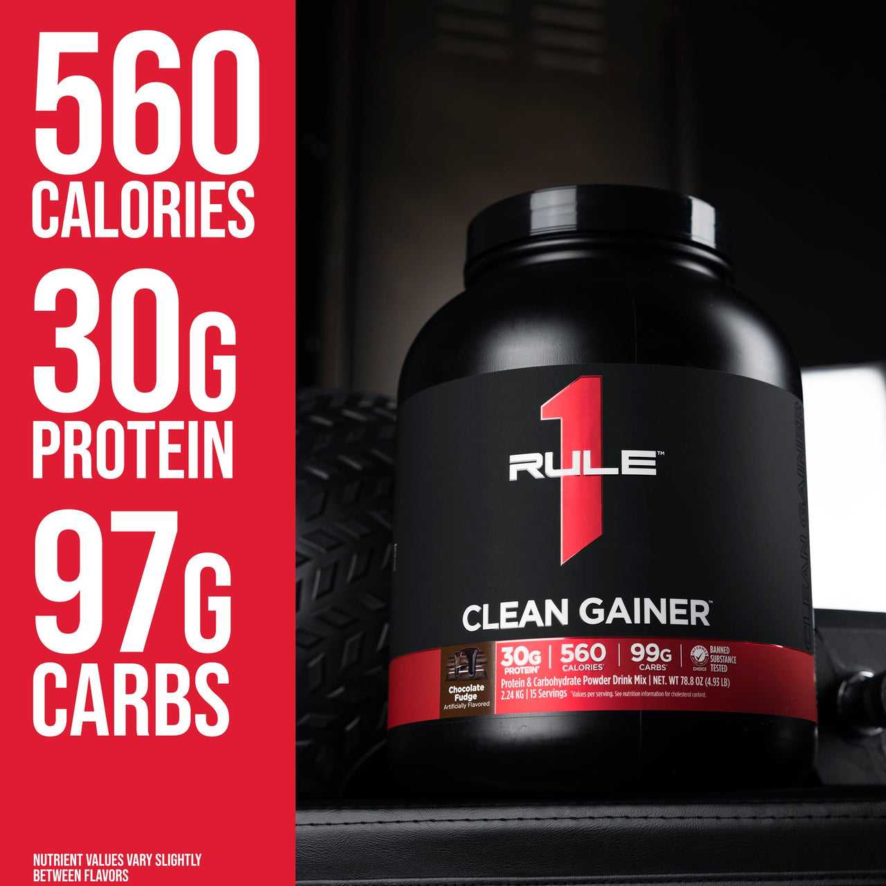 Rule 1 Proteins Clean Gainer - High-Protein Lean Gain Formula with 560 Calories, 30g of Full-Spectrum Protein, Over 90g Carbs, Under 6g of Fat (15 Servings, Cookies & Crème)