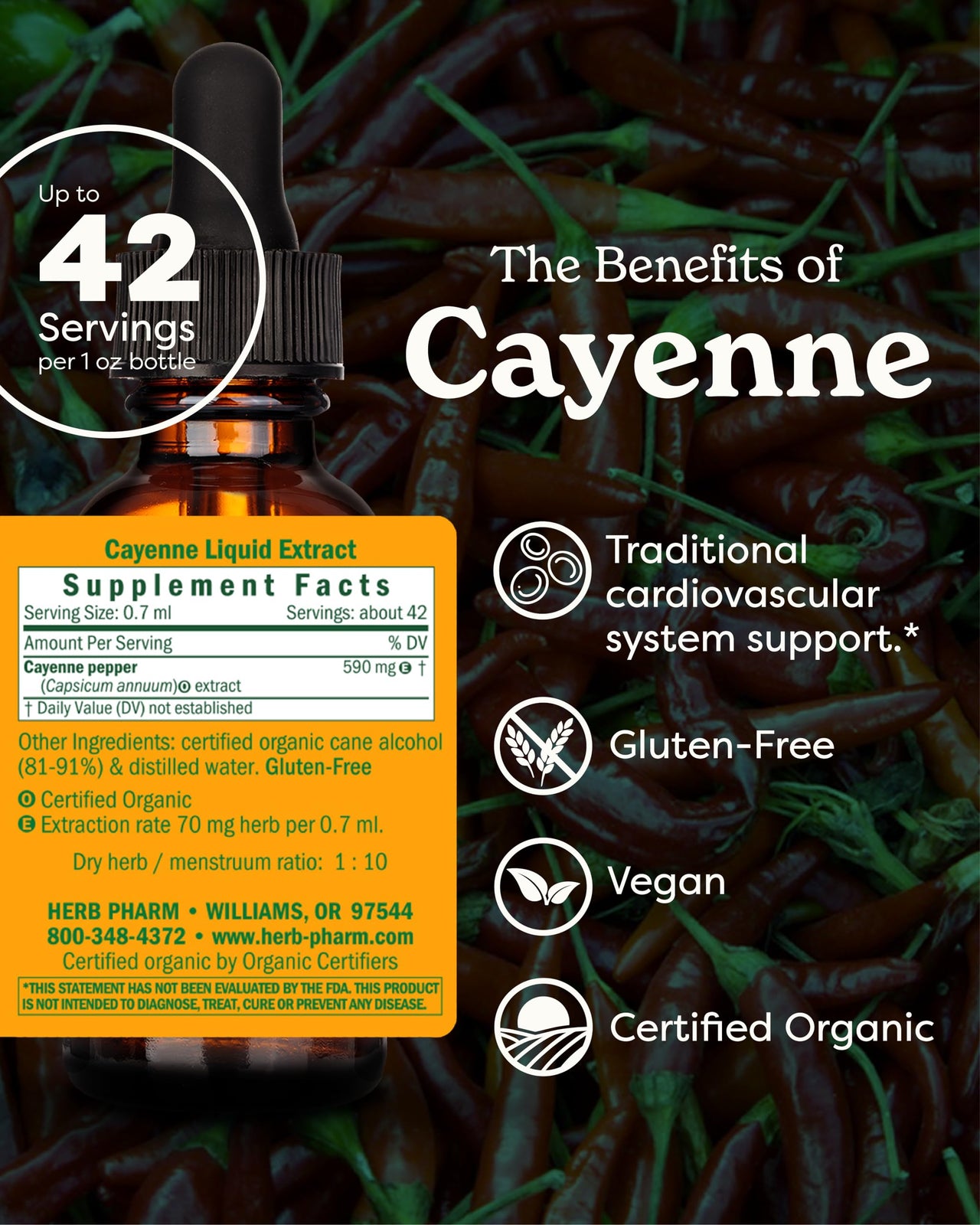 Herb Pharm Certified Organic Cayenne Extract for Cardiovascular and Circulatory Support - 1 Ounce