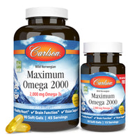 Thumbnail for Carlson - Maximum Omega 2000, 2000 mg Omega-3 Fatty Acids Including EPA and DHA, Wild-Caught, Norwegian Fish Oil Supplement, Sustainably Sourced Fish Oil Capsules, Lemon, 90+30 Softgels