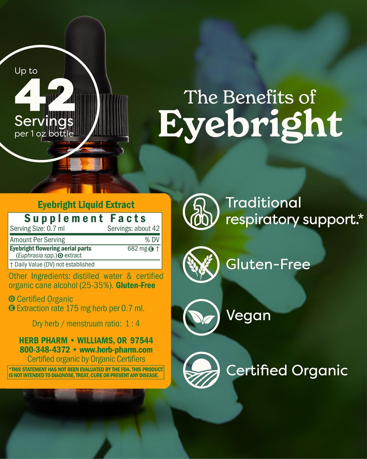 Herb Pharm Certified Organic Eyebright Liquid Extract for Respiratory System Support - 1 Ounce, clear