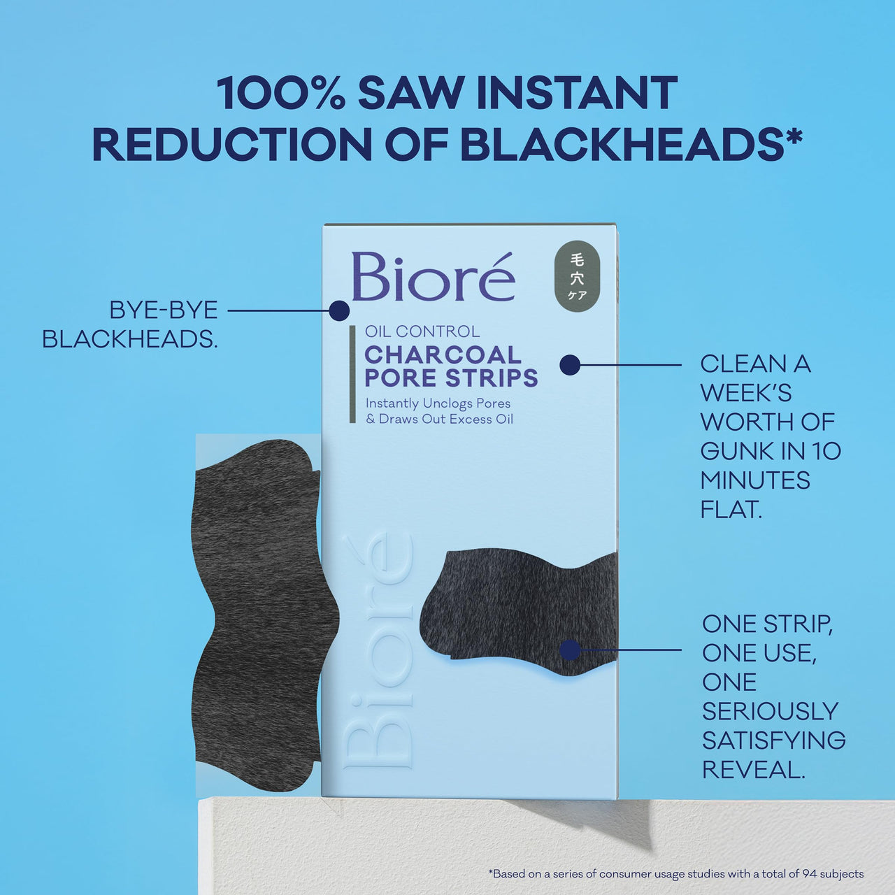 Bioré Charcoal Deep Cleansing Pore Strips for Men, Nose Strips for Blackhead Removal on Oily Skin, Features C-Bond Technology with Instant Pore Unclogging, 6 Count