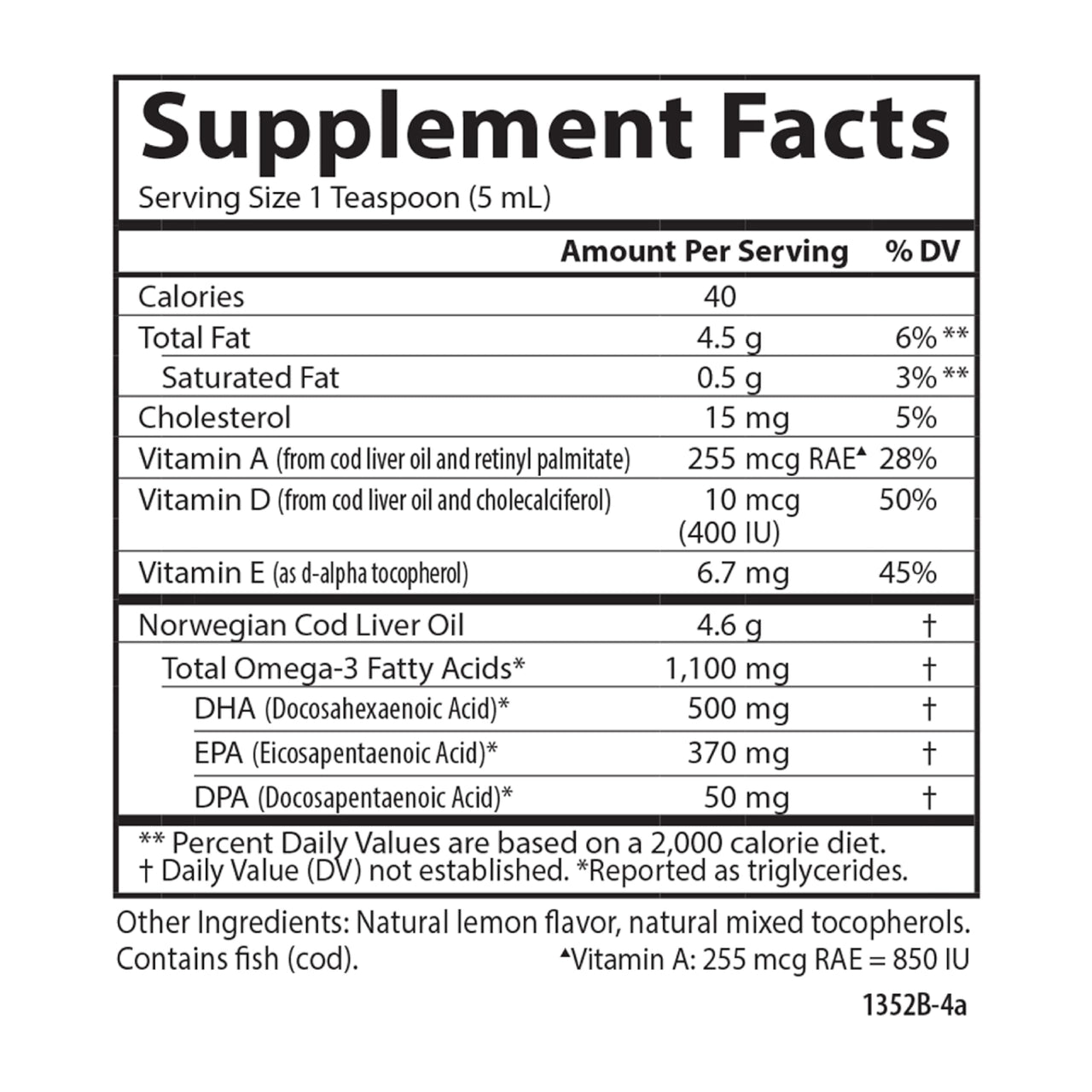 Carlson - Cod Liver Oil 1100 mg Omega-3s Plus Vitamins A & D3, Wild Caught Norwegian Arctic, Sustainably Sourced Nordic Fish Oil Liquid, Lemon, 500 mL (16.9 Fl Oz)