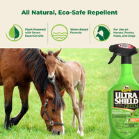 Thumbnail for Absorbine UltraShield Green All-Natural Fly & Insect Repellent for Horses & Dogs, Essential Oils Repel & Control, 32oz Spray Bottle