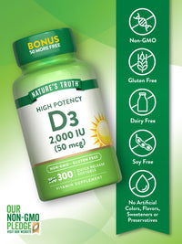 Thumbnail for Nature's Truth Vitamin D3 2000 IU | 300 Softgels | High Potency Formula | Non-GMO & Gluten Free Supplement