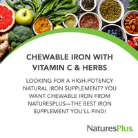 Thumbnail for NaturesPlus Chewable Iron, Cherry - 90 Tablets - Supports Natural Energy Production - High-Potency Supplement with Vitamin C & Herbs - 90 Servings