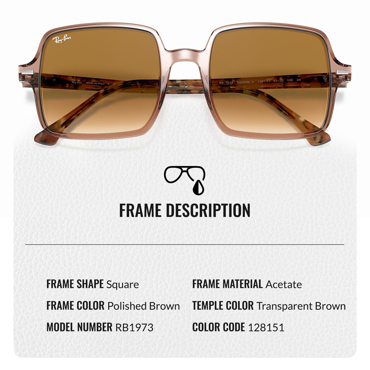 Ray-Ban RB1973 SQUARE II Square Shaped Non-Polarized Sunglasses for Women – Includes Official RAYBAN Eyewear Kit – Ideal Formal & Casual Wear Sunglasses – Light Brown Gradient Lens