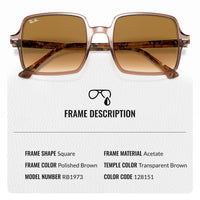 Thumbnail for Ray-Ban RB1973 SQUARE II Square Shaped Non-Polarized Sunglasses for Women – Includes Official RAYBAN Eyewear Kit – Ideal Formal & Casual Wear Sunglasses – Light Brown Gradient Lens