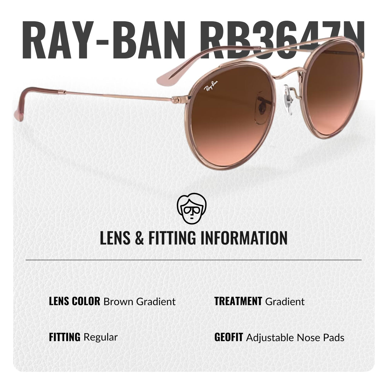 Ray-Ban RB3647N ROUND DOUBLE BRIDGE Round Shaped Non-Polarized Sunglasses for Men & Women – Includes Official RAYBAN Eyewear Kit – Ideal Formal & Casual Wear Sunglasses – Brown Gradient Lens