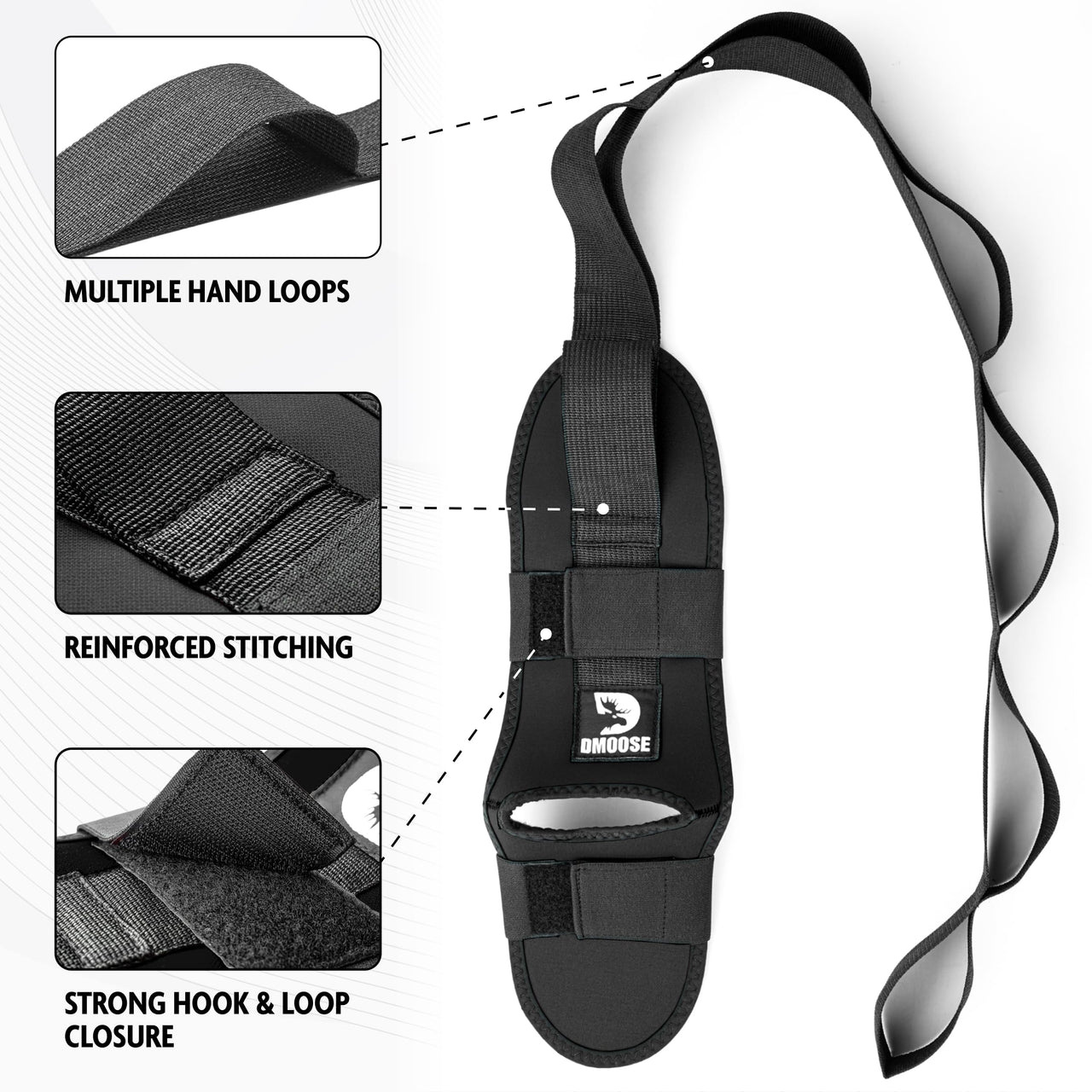DMoose Fitness Foot & Calf Stretcher with Adjustable Padded Stretching Strap for Plantar Fasciitis, Hamstring, Heel Spurs and Achilles Tendonitis Relief - Yoga Leg Stretch Strap for Flexibility