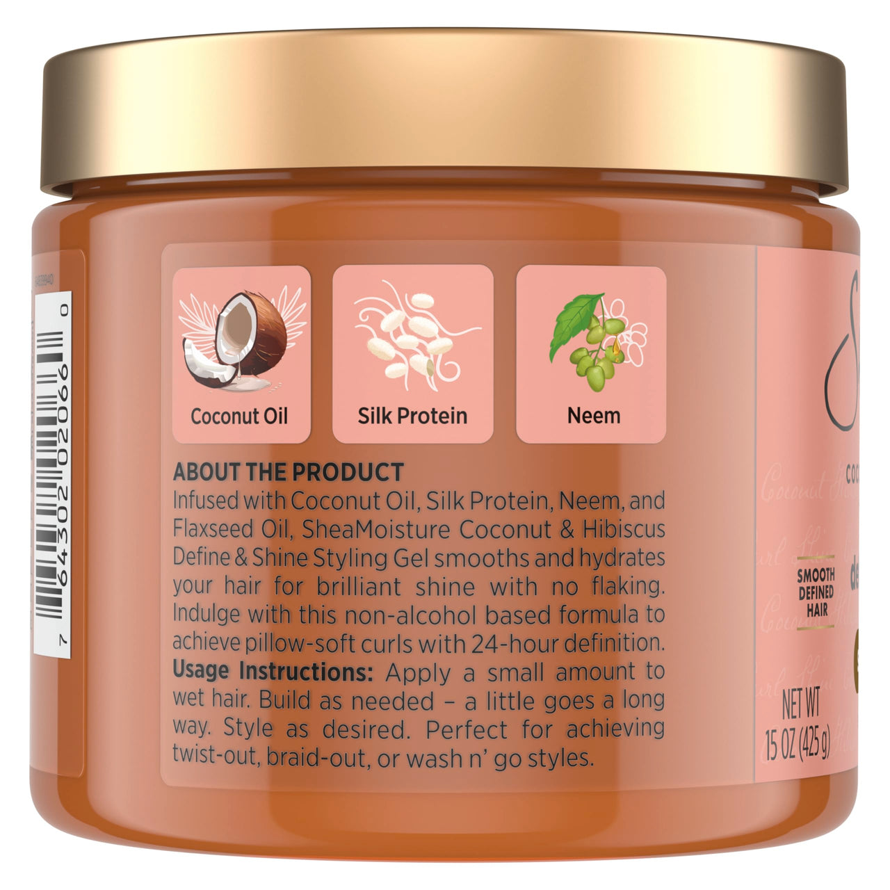SheaMoisture Define & Shine Styling Gel + Flaxseed Coconut&Hibiscus Hydrates,Holds Your Style All Day Infused With Glycerin,Coconut Oil an Invigorating Sweet Scent ParabenFree Frizz Control Gel 15OZ