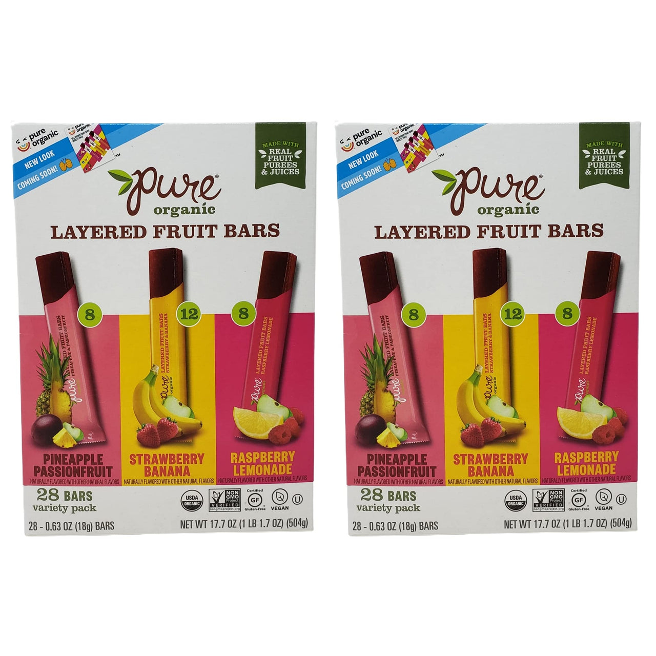 CC Goods Pure Organic Layered Fruit Bars - Pineapple Passion Fruit, Strawberry Banana, and Raspberry Lemonade - 28 Fruit Bars Per Box - Choose a 56 Pack or 84 Pack (56)