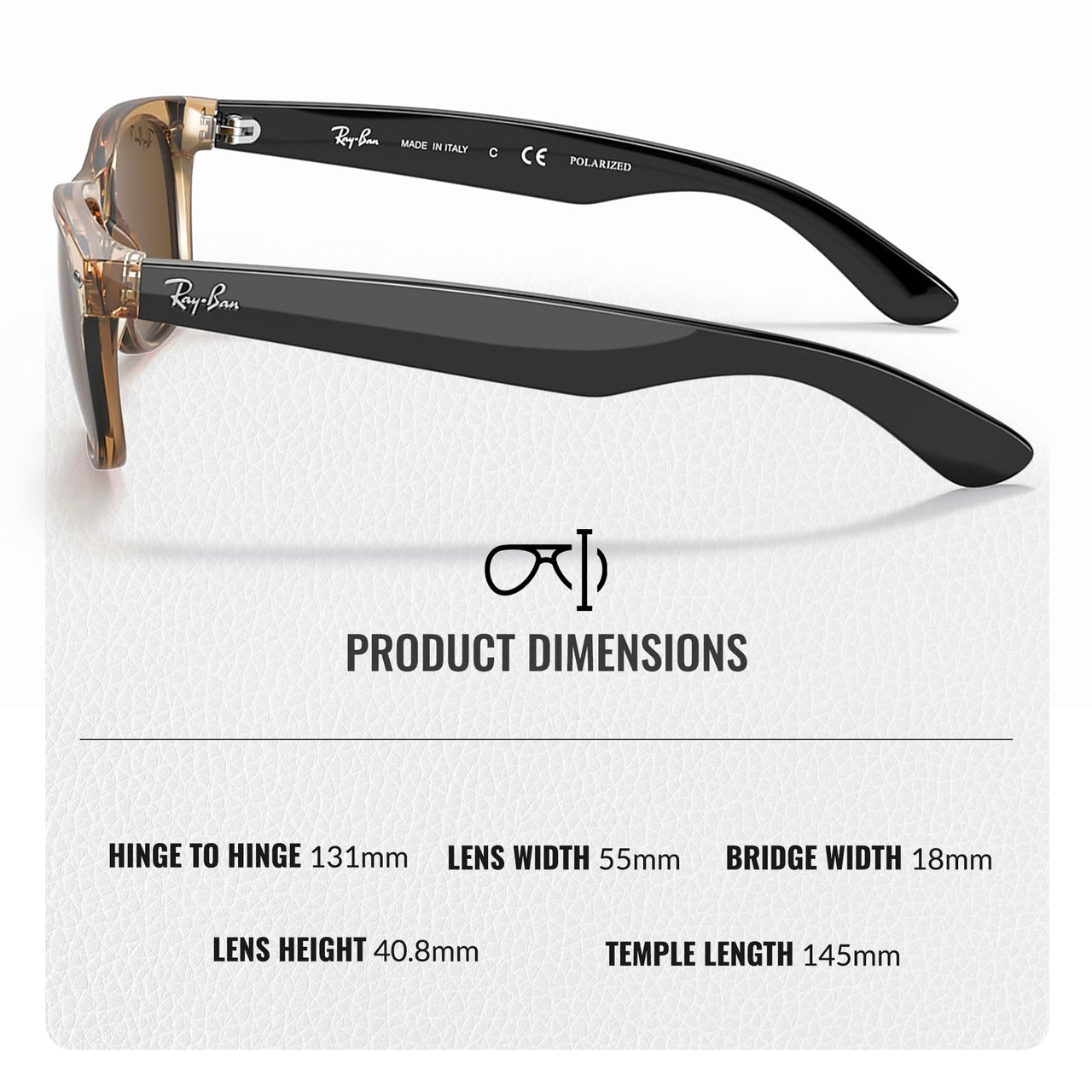 Ray-Ban RB2132 NEW WAYFARER BICOLOR POLARIZED Square Shaped Sunglasses for Men & Women – Includes Official Rayban Eyewear Kit – Ideal Formal & Casual Wear Sunglasses – Brown Lens