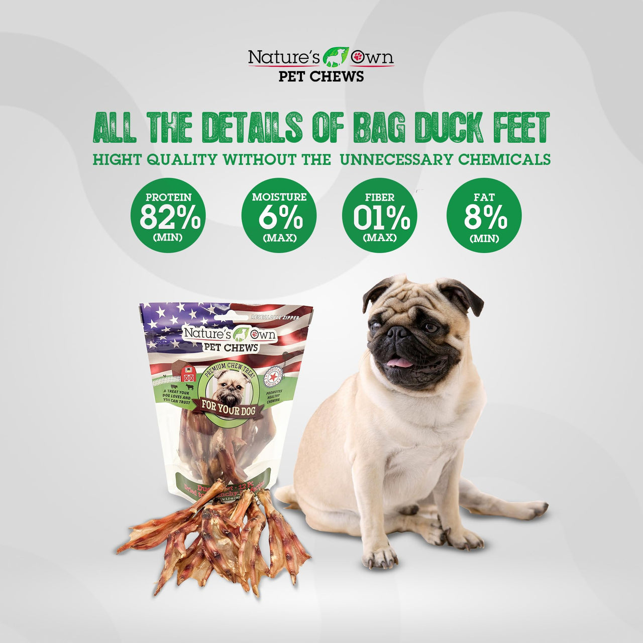Nature's Own Pet Chews Pet Chews Duck Feet Bag Treat, 12 Piece - Nature's Own Chews for Small to Medium Dogs - Promotes Clean Teeth and Gums - Duck Flavored