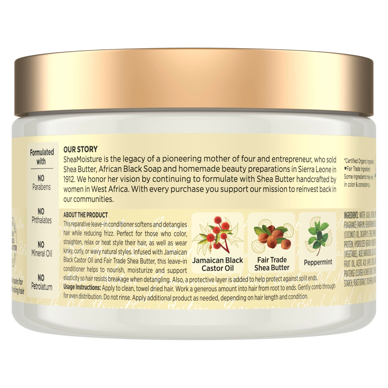 SheaMoisture Jamaican Black Castor Oil Leave In Conditioner 100% Pure Jamaican Black Castor Oil For Damaged Hair to Soften and Detangle Hair 11.5 oz