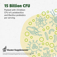 Thumbnail for Master Supplements Truflora, 15 Billion CFU, 3 Probiotics, 2 Enzymes, 32 - V-Caps