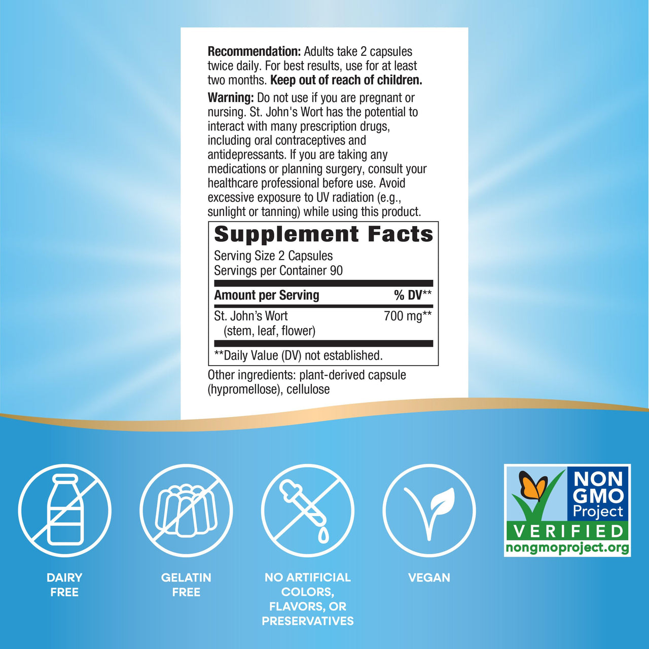 Nature's Way St. John's Wort Herb, Promotes a Positive Outlook*, 700 mg per 2-Capsule Serving, Non-GMO Project Verified, Vegan, 180 Capsules