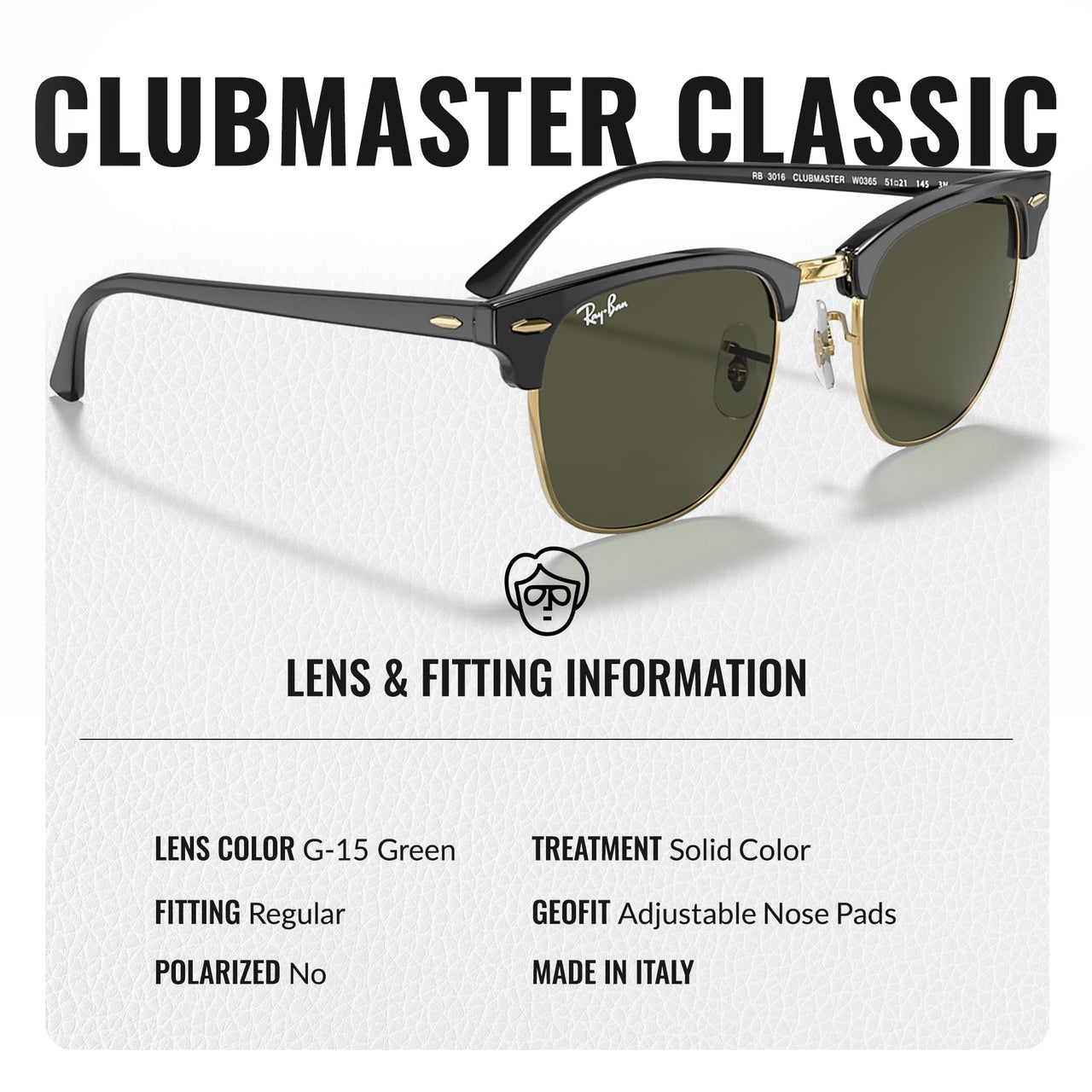 Ray-Ban RB3016 Clubmaster Classic Square Shape Sunglasses With Eyewear Kit Bundle - High Bridge Fit - Ideal Formal and Casual Wear Square Sunglasses