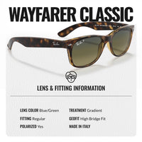 Thumbnail for Ray-Ban RB2132 NEW WAYFARER CLASSIC POLARIZED Square Shaped Sunglasses for Men & Women – Includes Official Rayban Eyewear Kit – Ideal Formal & Casual Wear Sunglasses – Blue/Green Lens
