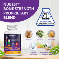 Thumbnail for NuBest Tall 10+ Premium Bone Strength Formula, Enhanced Immunity and Overall Health for Age 10+ with Calcium, Vitamin D3, Vitamin K2, and Multivitamins | 60 Capsules | 1 Month Supply