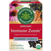 Thumbnail for Traditional Medicinals Tea, Organic Immune Zoom Elderberry Echinacea - Supports Immune Function - Kosher, Non-GMO, Caffeine-Free, Compostable - 16 Tea Bags
