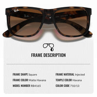 Thumbnail for Ray-Ban RB4165 JUSTIN Classic Square Shape Sunglasses With Eyewear Kit Bundle - High Bridge Fit - Ideal Formal and Casual Wear Square Sunglasses