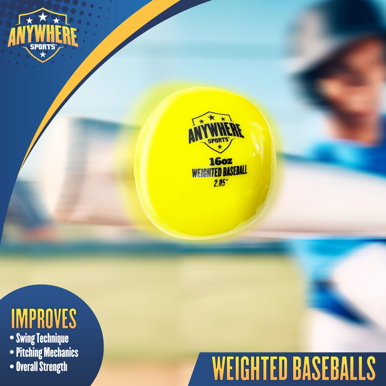 Anywhere Sports Weighted 16 oz Training Baseballs - Hitting & Pitching for All Skill Levels - Improve Power and Mechanics with Weighted Baseball Training Balls, 2.85” Diameter