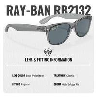 Thumbnail for Ray-Ban RB2132 NEW WAYFARER CLASSIC POLARIZED Square Shaped Sunglasses for Men & Women – Includes Official Rayban Eyewear Kit – Ideal Formal & Casual Wear Sunglasses – Dark Blue Lens